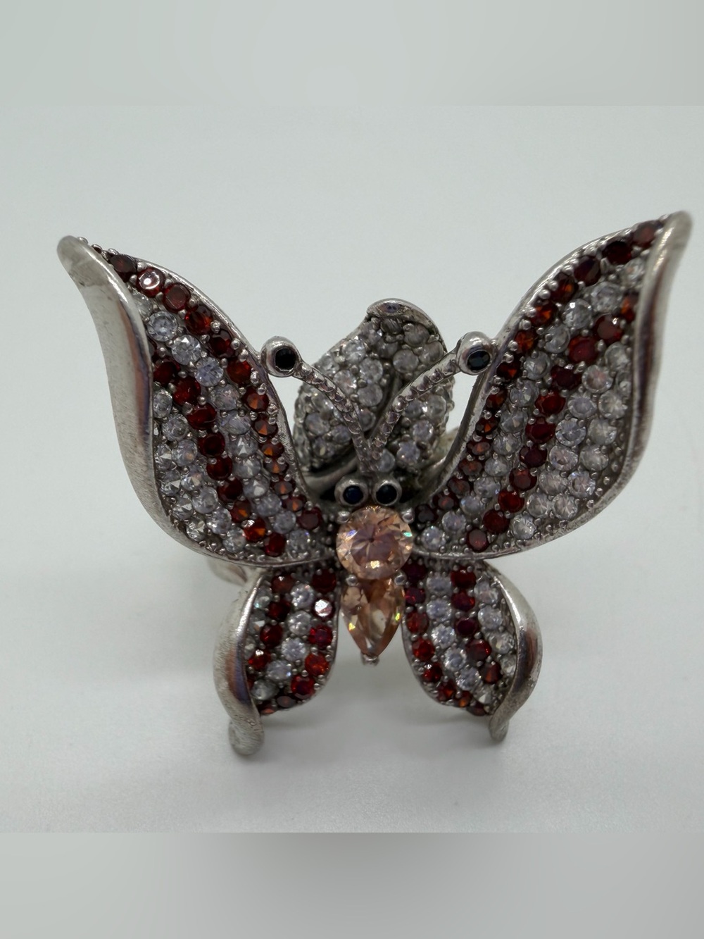 Vintage style 925 rhinestone butterfly ring